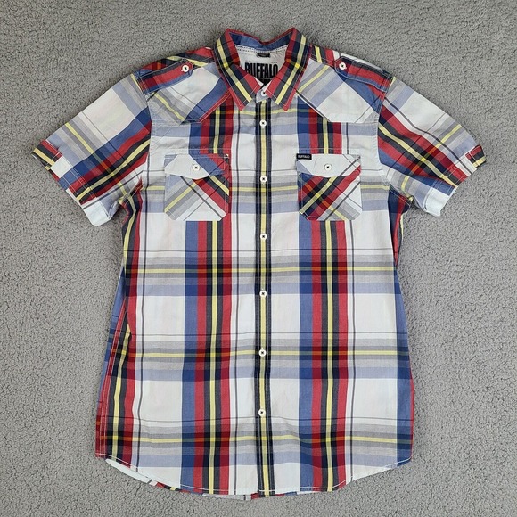 Buffalo David Bitton Shirt Mens Medium Multicolor Plaid Button Down Short Sleeve - Picture 1 of 14